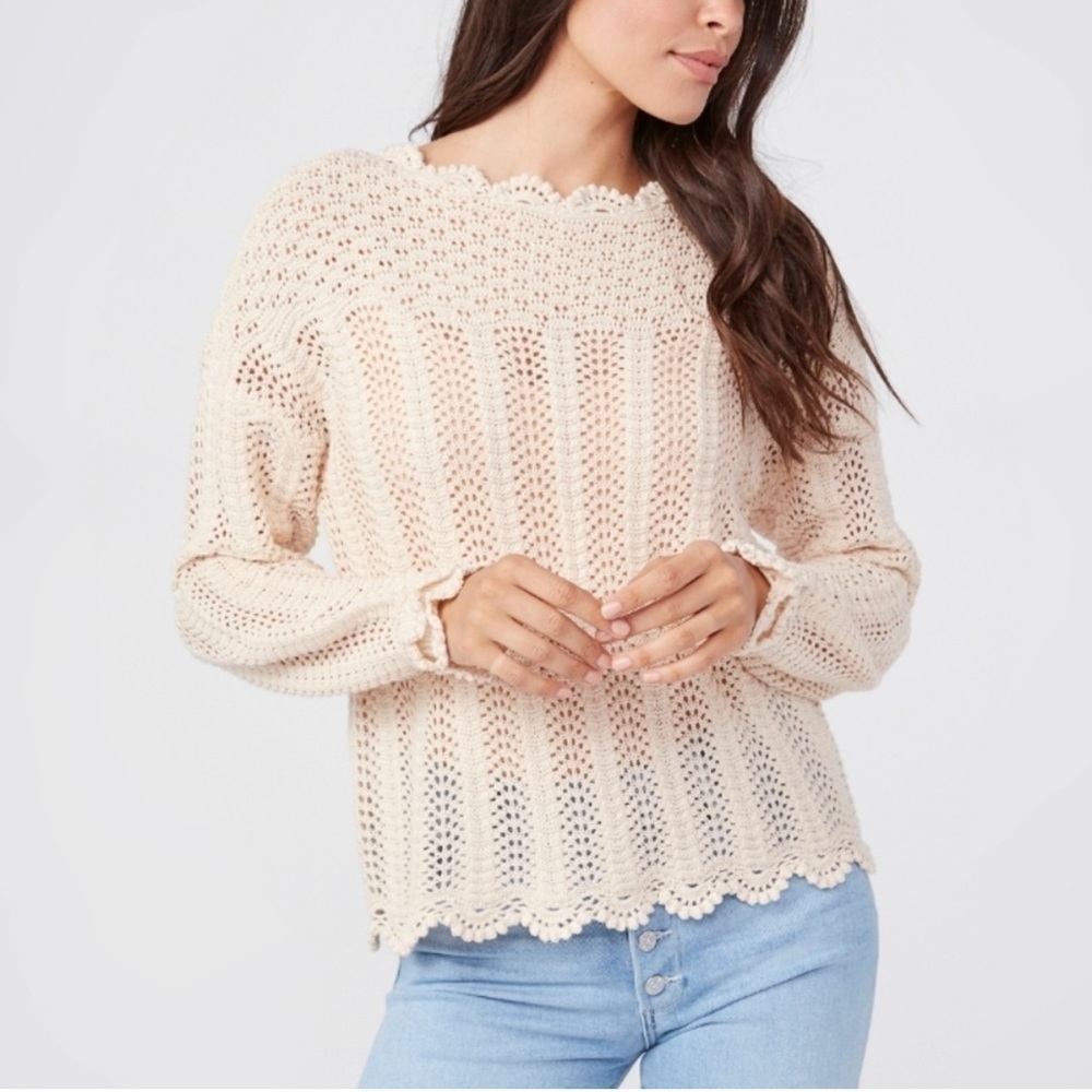 Paige Kuzuyu Ecru Crochet Sweater Women’s XL Cottage core Bohemian
